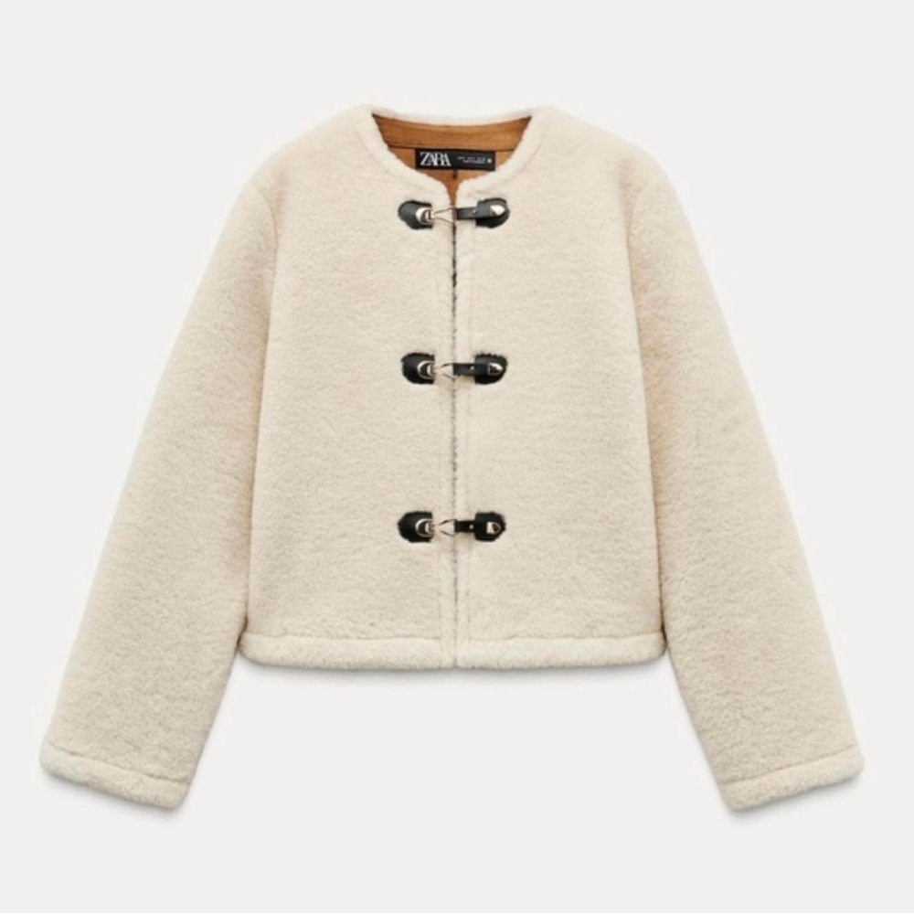 ZARA NEW WOMAN DOUBLE-FACED JACKET WITH GOLD AND FAUZ LEATHER TOGGLES SIZE M